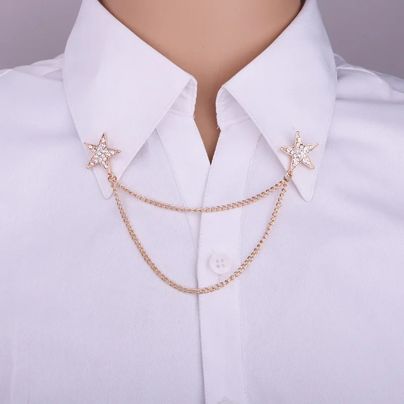 Exquisite Zircon Double Five-pointed Star Chain Brooch Men's and Women's Suit Dress Brooch Fashion Business Suit Accessories