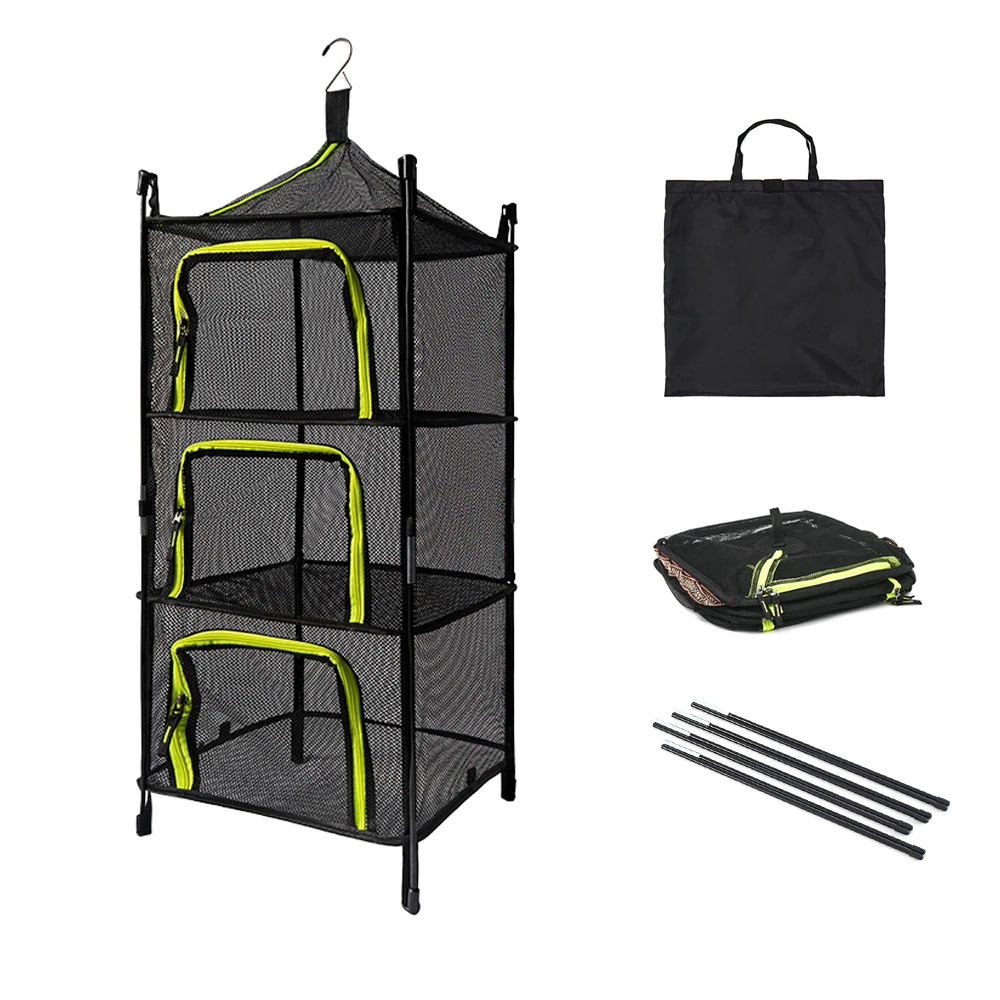 Outdoor Folding Sun Screen Four Tier Storage Basket Storage Basket Camping Mesh Cabinet