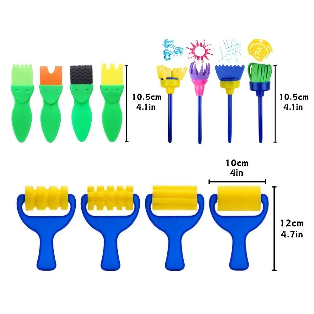 4pcs Sponge Paint Brush Set, Assorted Pattern Foam Roller & Flower Sponge Daubers, DIY Graffiti Painting Tools YMY