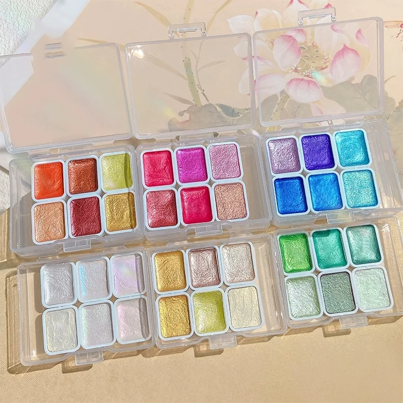 

6 Color Pearl Watercolor Pigment Set - Strong Shining, Professional Coverage, Light Fastness - Glitter Solid Pigs for Art