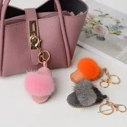 Fashion Fluffy Little Boot Keychain Cute Leather Mink Hair Doll Pendant Toys Key Decor Car Keyring Winter