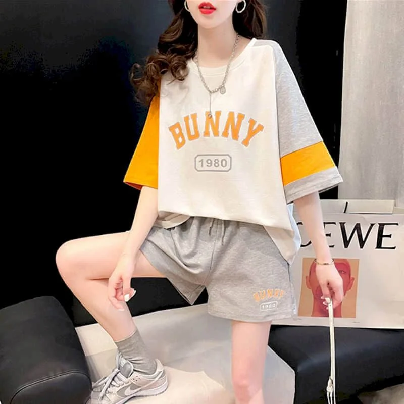 Sporty Shorts Set Hslf Sleeve T-shirt 2 Piece Sets Women Outfits Summer Sportswear Suits Loose Korean Style Casual Pants Sets