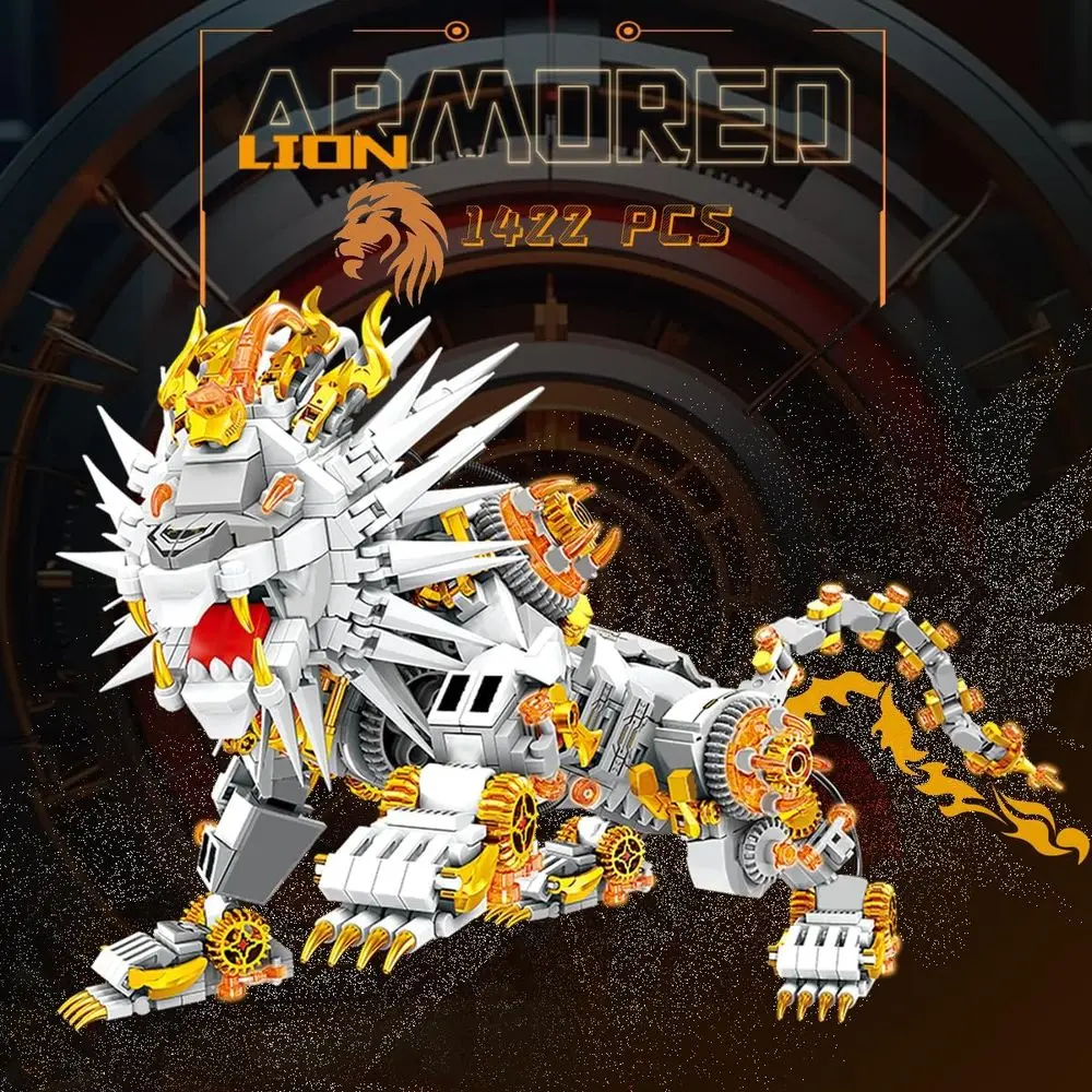 Graues und weißes mechanisches Löwen-Bausteinset (1422 Teile) – ideales Geschenk für Kinder und Erwachsene