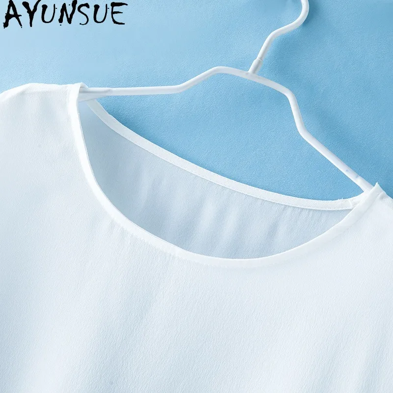 AYUNSUE Double Crepe Silk Tops for Woman Stylish Irregular Summer Top Solid Color Sunscreen Cape Woman Clothes High Quality Ropa