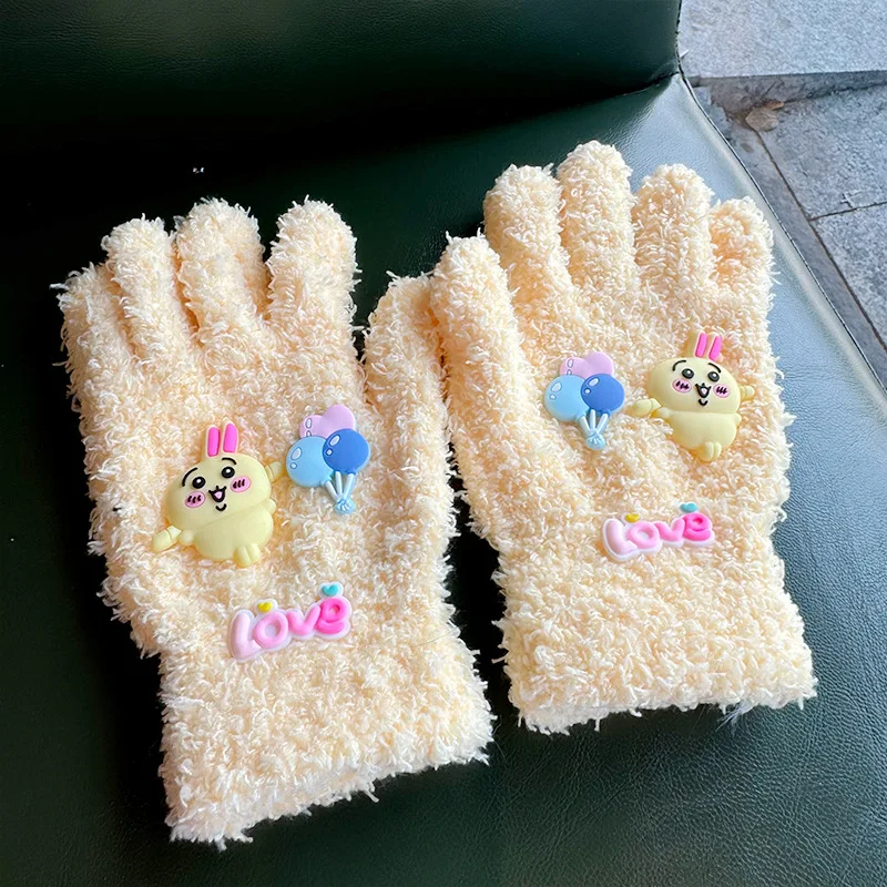 Chiikawa cute quirky knitted woolen five-finger gloves winter warm thickened open-fingered play cell phone cold gloves