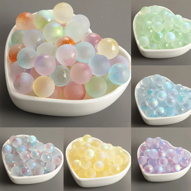 5-100Pcs 12mm Hole-Free Iridescent Gold Foil Czech Glass Beads Crystal Round Balls for DIY Crafts, Aquarium Fish Tank Home Decor
