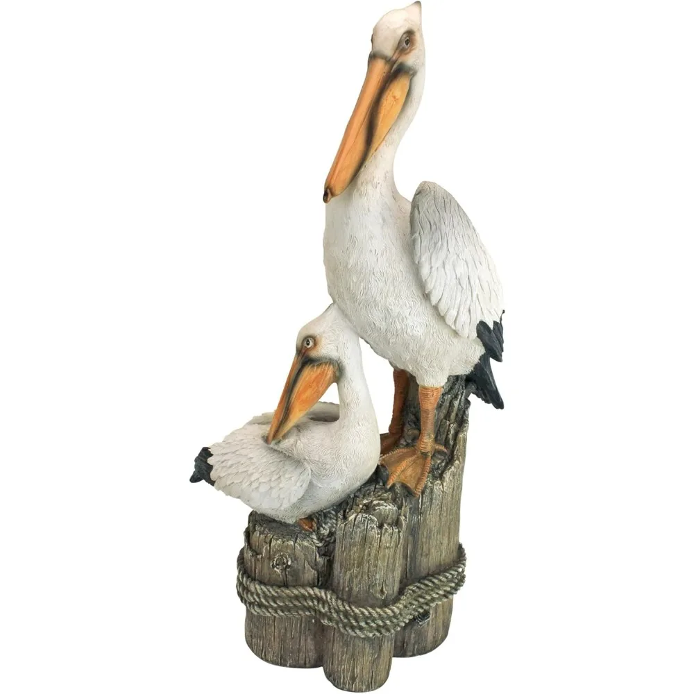 Seaside decorative sea bass pelican garden bird statue, 24 inches high, hand cast resin, full-color finish