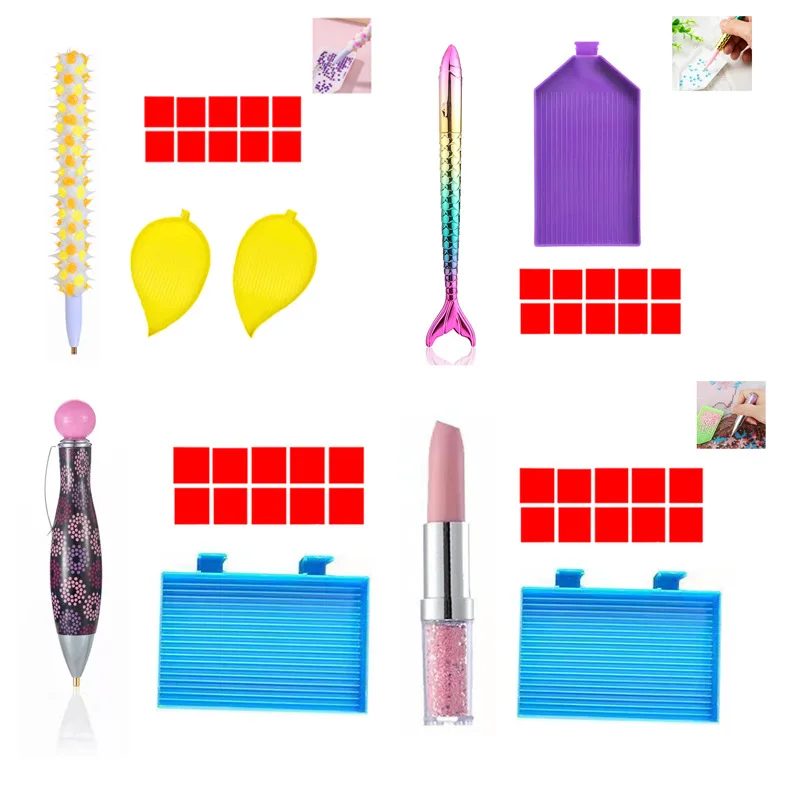 Paket alat pena Dot Gambar berlian, pena berlian lengket DIY, Set pena Dot lipstik