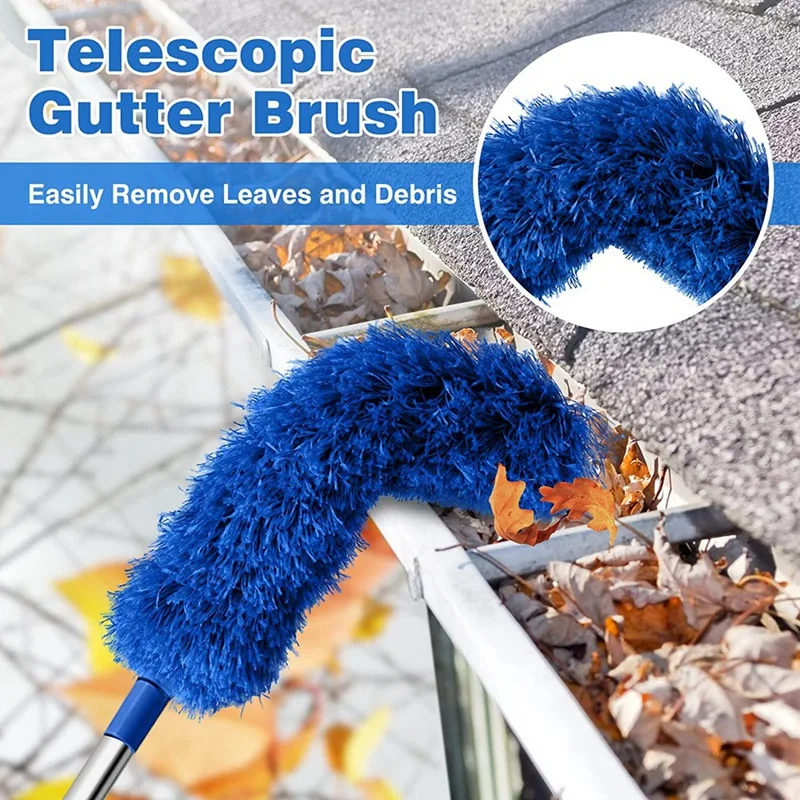 Gutter Cleaning Brush Roofing Tool With Telescopic Extendable Pole 8.2Ft Guard Cleaner Tool Easy Remove Leave