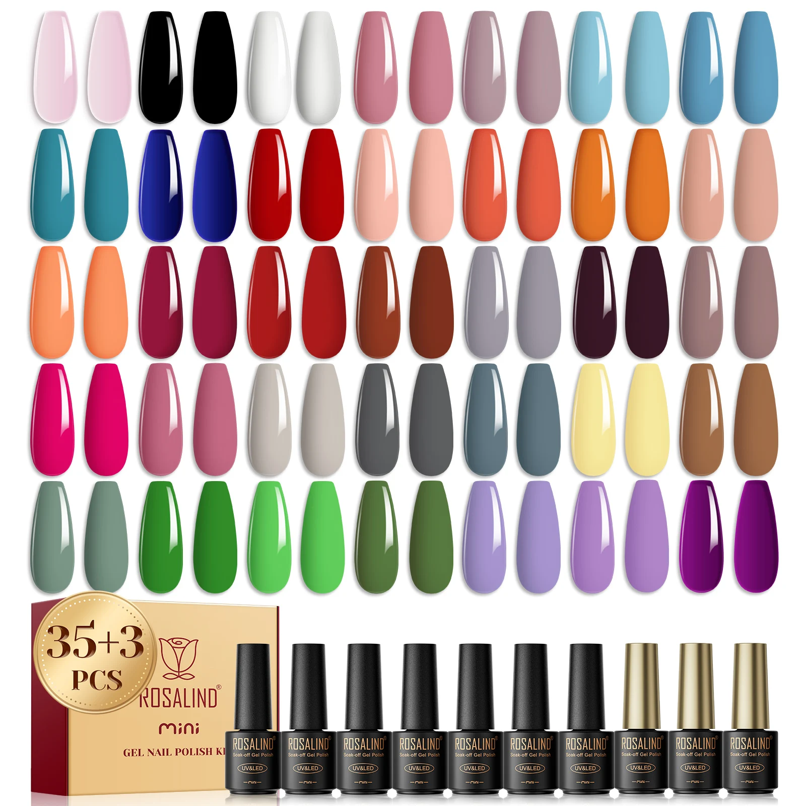 Rosalind 38pcs gel nail polish set 35-color gel polish kit primer coating UV phototherapy nail polish  LED nail lamp.