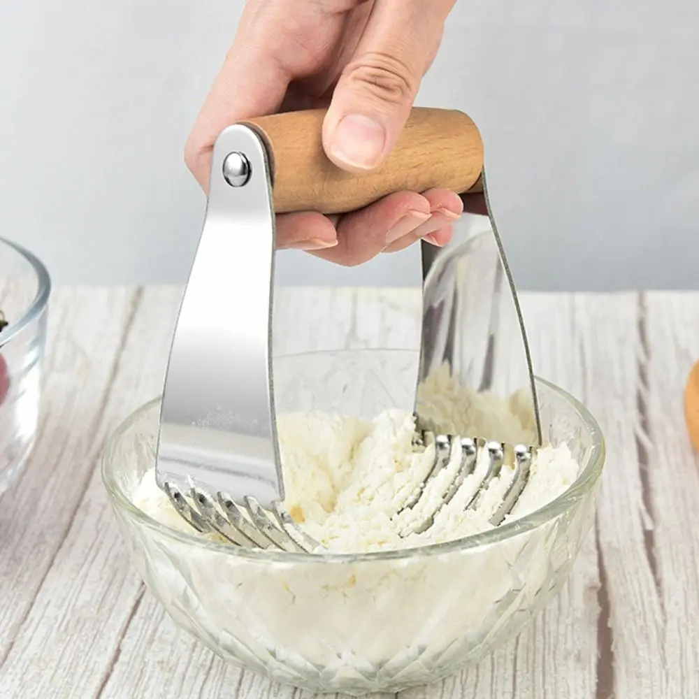 

Multifunctional Manual Dough Blender Wood Handle Curved Design Butter Churner Stainless Steel Dough Mixer Cream