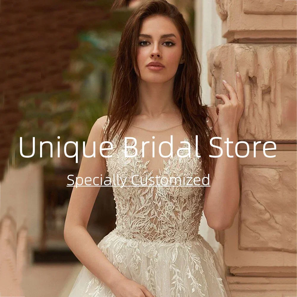 فساتين زفاف أنيقة مخصصة زين رائعة عالية الجودة ألف خط بلا أكمام زر الظهر سويب تراين فستان زفاف المرأة