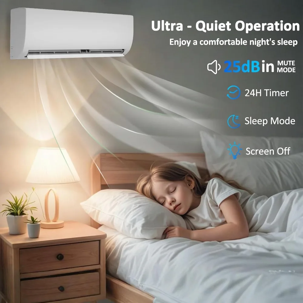 مكيف هواء وسخان هواء سبليت صغير 12000 وحدة حرارية بريطانية 19 SEER2 115 فولت عاكس موفر للطاقة بدون قنوات 1 طن تبريد يصل إلى 550 متر مربع. قدم #4