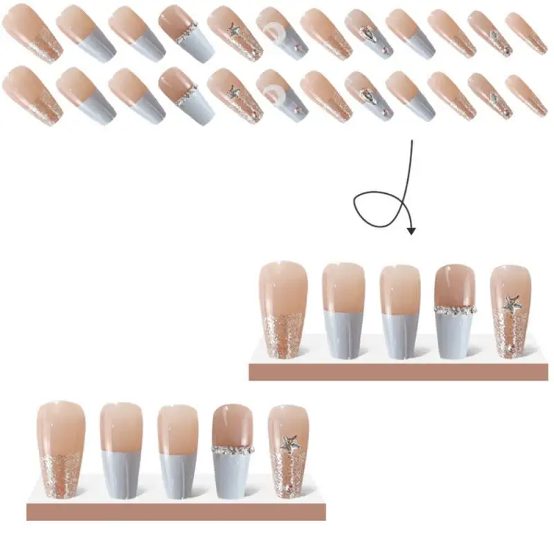 Einfach zu bedienen gepresste falsche Nägel haltbare französische falsche Nägel stilvolles Design natürlich aussehendes Ergebnis Nagel chips kurze Nagel maniküre