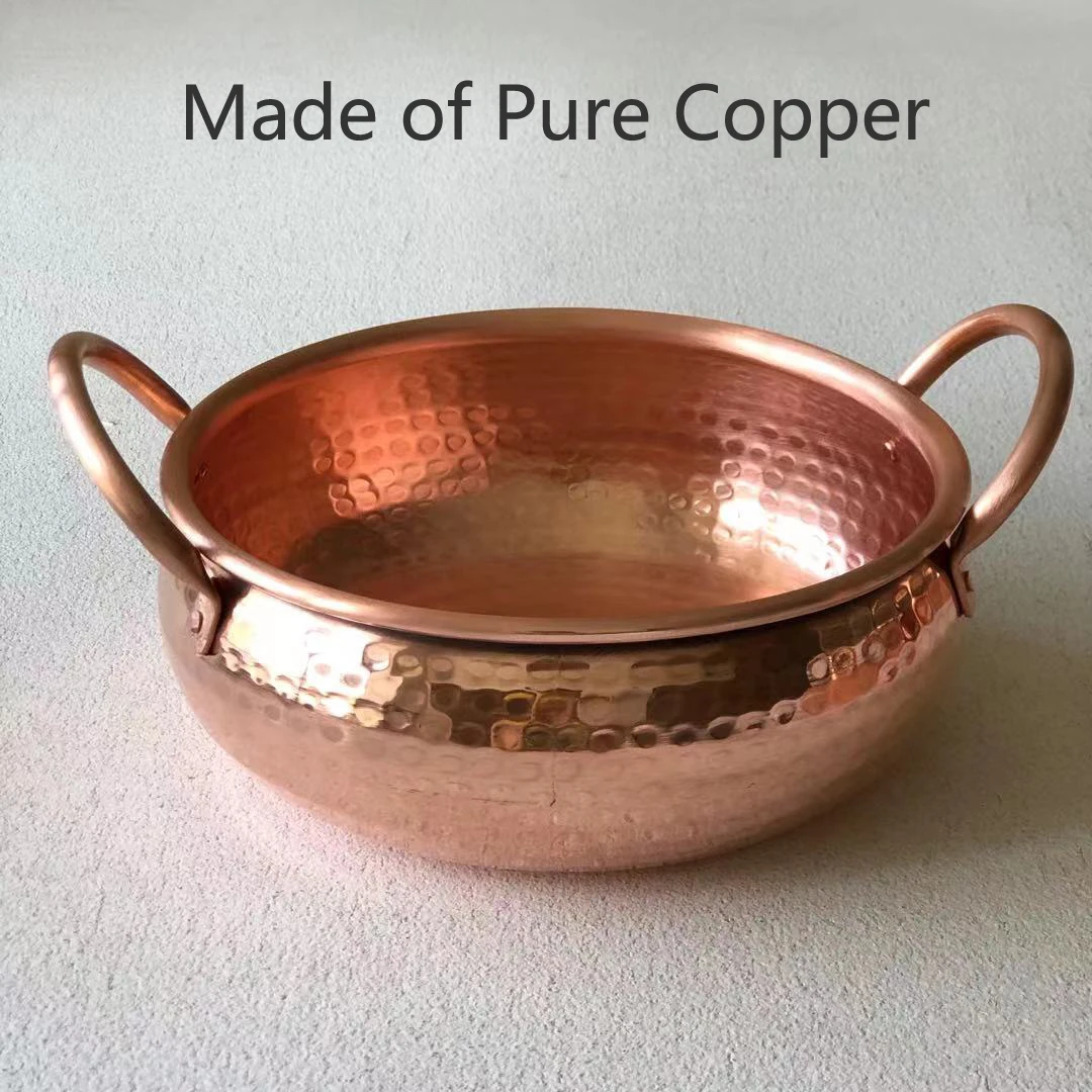 Copper Salad Bowls for Home Kitchen Decor, Mixing Serving Bowl, Cooking Pot, Decorative Copper Bowl, 7 in