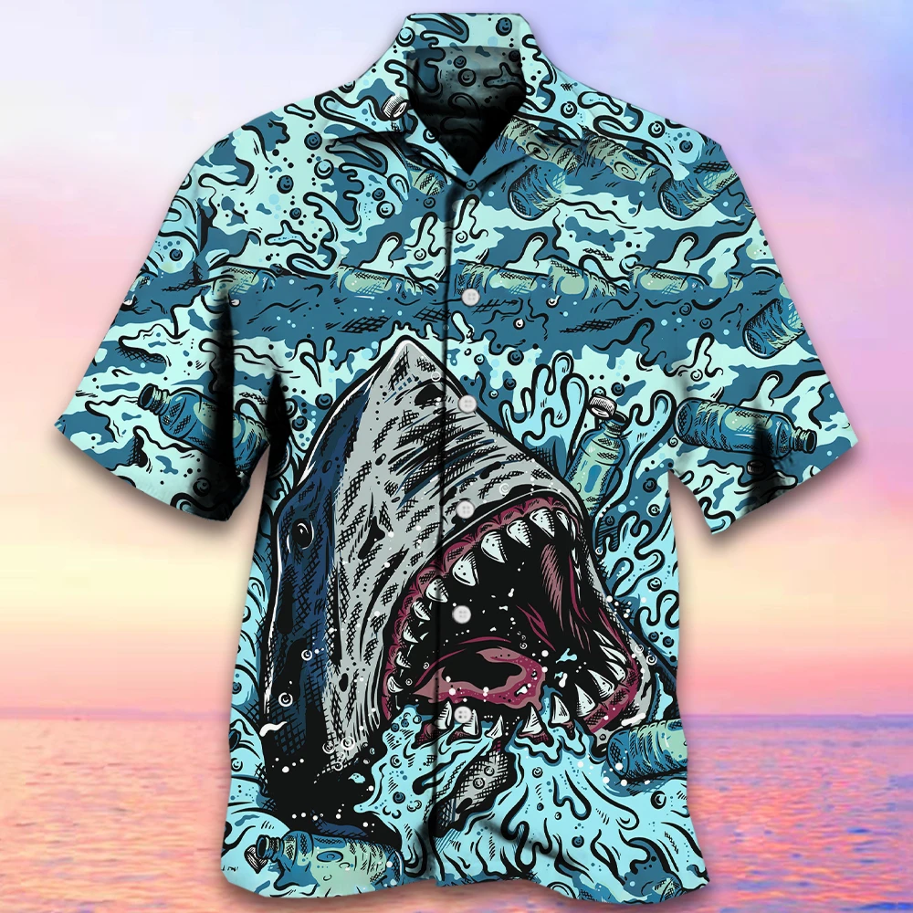 

3d Shark Print Hawaiian Shirts For Men Fashion Male Clothing Summer Casual Short Sleeve Shirt Tops Oversized Cuban lapel Shirts