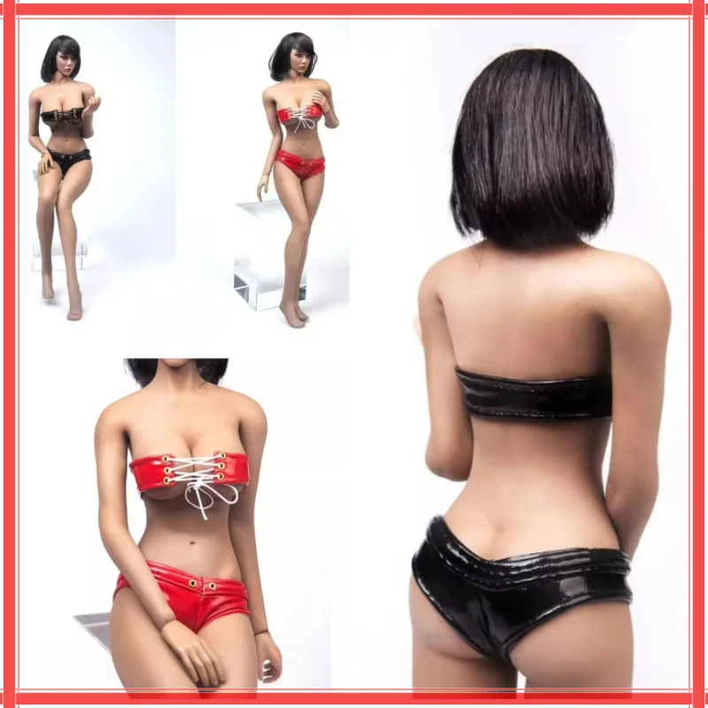 

1/6 Scale Female Soldier Stretch Pu Leather Corset Shorts String Two Colors Clothes Outfit Model for 12'' Action Figures Toys