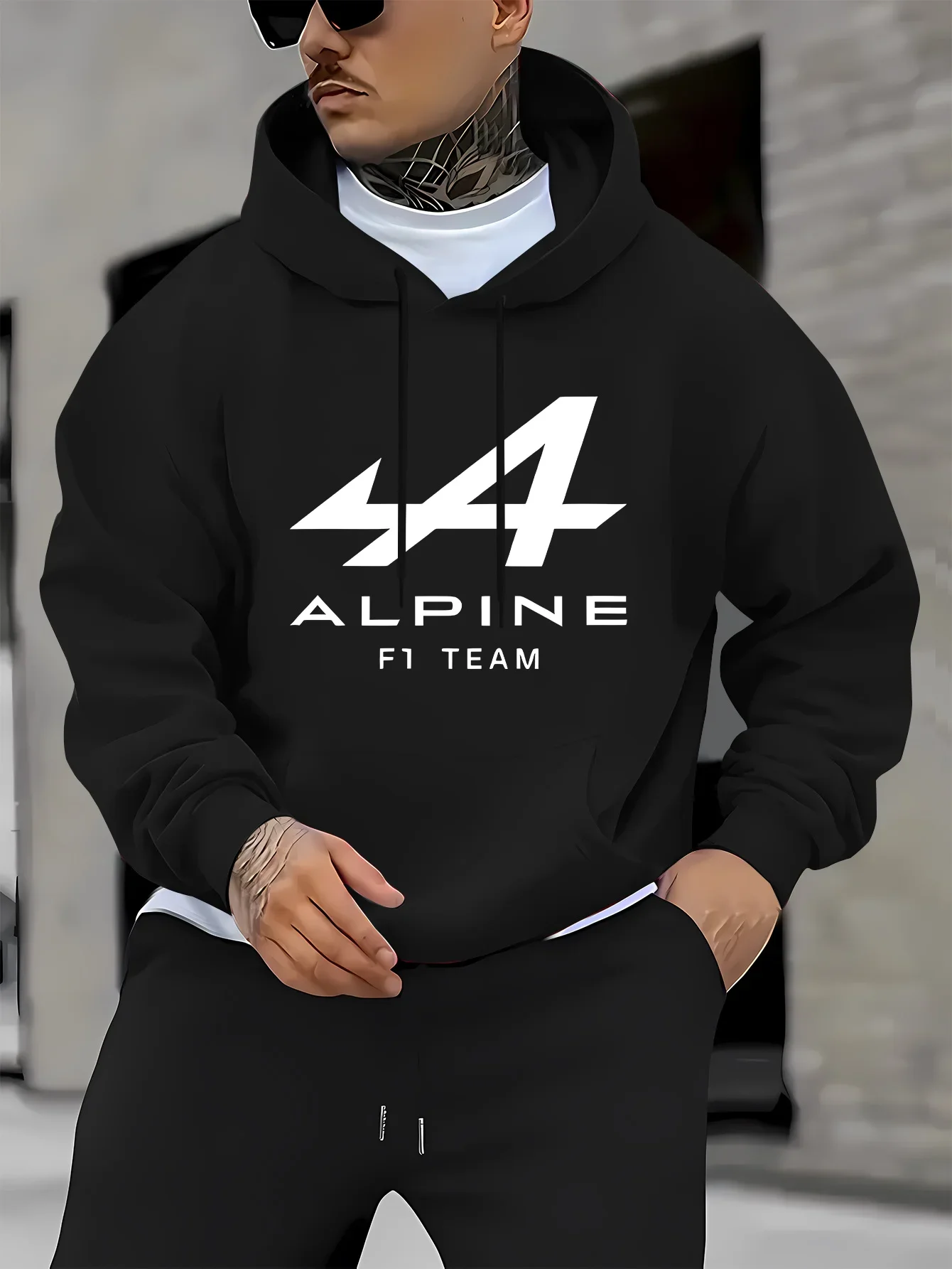 

Autumn men's long-sleeved hoodie geometric 44 ALPINE F1 TEAM printed sweatshirt Casual sportswear hoodie
