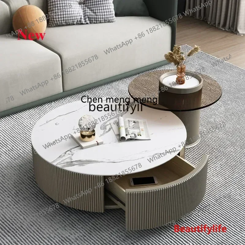 cn8350 LHY A Italian minimalist household integrated floor cabinet living room bedroom rock slab glass TV cabinet coffee table