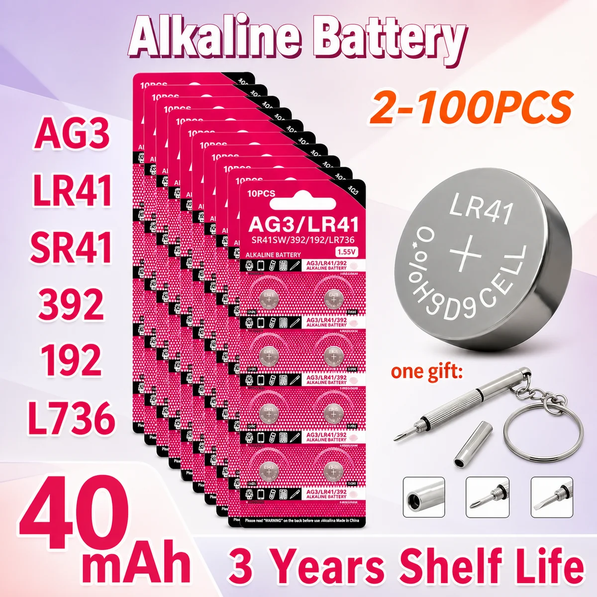 Батарейки-таблетки AG3 LR41 1.55V, стабильное питание, 2-100 шт., L736 392 384 192, замена для часов, автомобильных ключей, пультов ДУ, игрушек