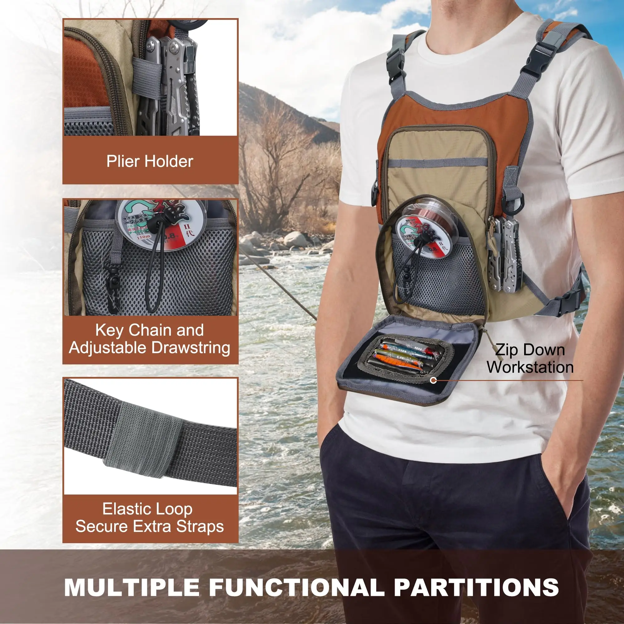 Chaleco pesca mosca ligero MOLLE para cajas y accesorios - imagen 2
