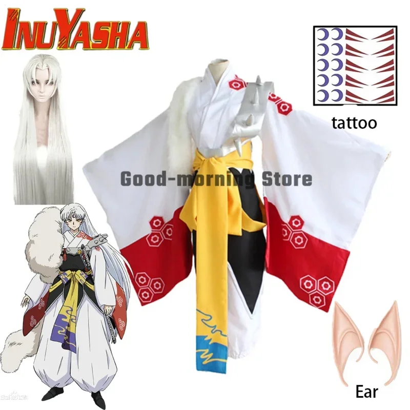 Costume de cosplay anime japonais pour hommes et femmes, perruque d'oreille argentée, Kimono japonais, Halloween, SN88, InuYasha Sesshomaru, Pa %, #2 @