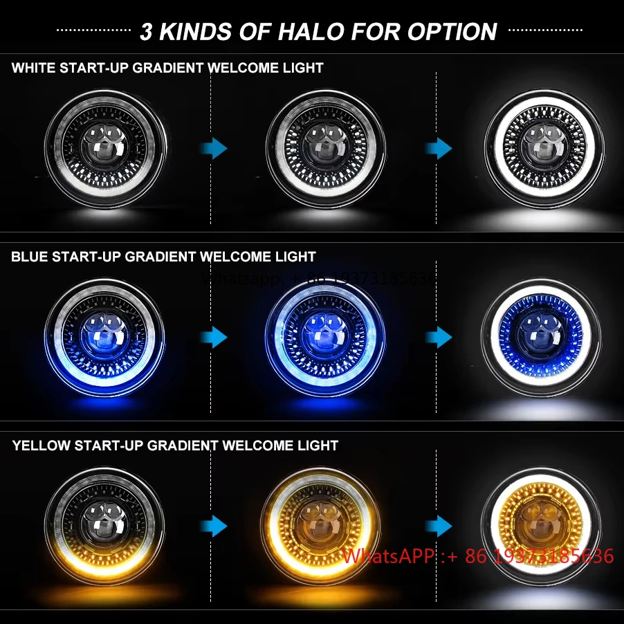 Auto Lighting Angle Eye Drl – runder 7-Zoll-60-W-Scheinwerfer-LED-Scheinwerfer für Jeep Wrangler Rubicon Land Rover 90/110 Defender