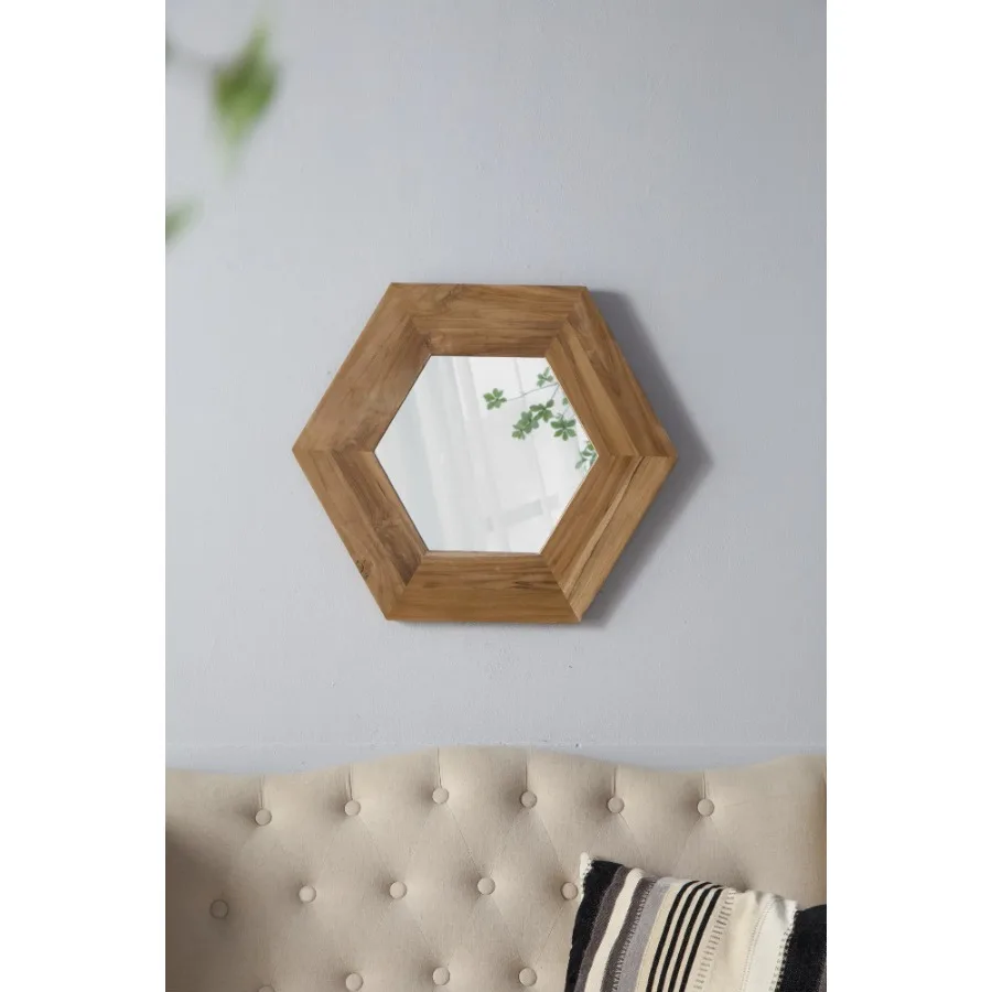 18.5" x 18.5" Hexagon Wood Frame Mirror Wall Decor for Living Room Bathroom Hallway