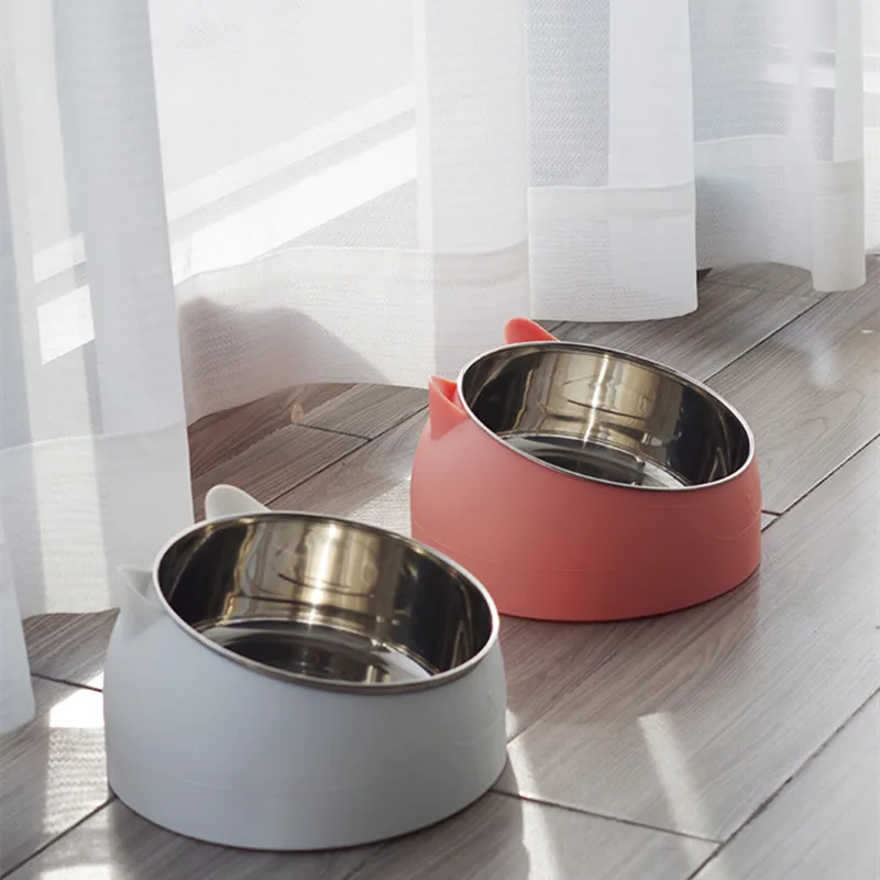 Stainless Steel Cat Bowls Dog Bowls Double Bowls To Protect Neck Spine Cat Bowls Slanted Mouth Pop Pet Food Bowls Cat Supplies image 5