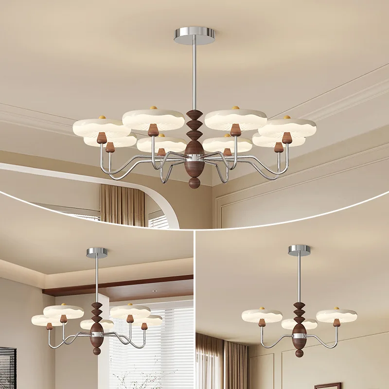 Living room chandelier French modern medieval style hall main light new walnut pattern lamp