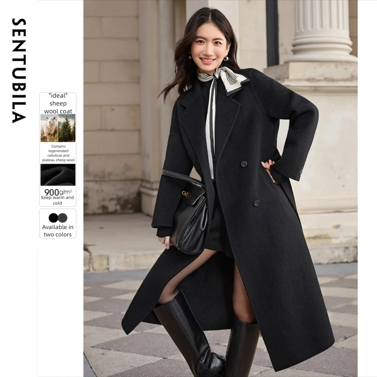 SENTUBILA Women's Long Double-sided Woolen Coats 2026 Winter Loose Long Sleeve Jackets Fashion Overcoats Office Lady W54OA8782