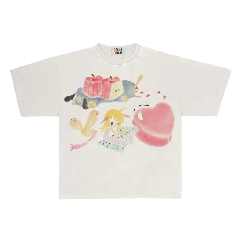 

Floral Print T-Shirt Soft Breathable Casual Comfortable Unique Color Hand-Drawn Illustration Heavyweight Cotton Unisex Printe