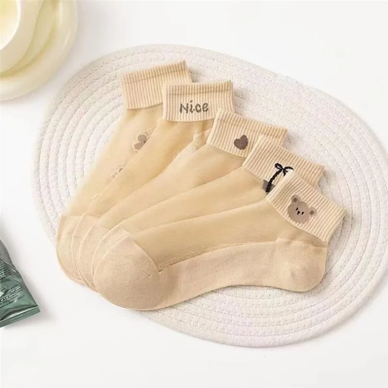 5 أزواج 2026 الصيف اللحوم الملونة المرأة الجوارب القطن أسفل كريستال الحرير الفم الضحلة الجوارب غير رسمية الأطفال الكرتون الجوارب #5