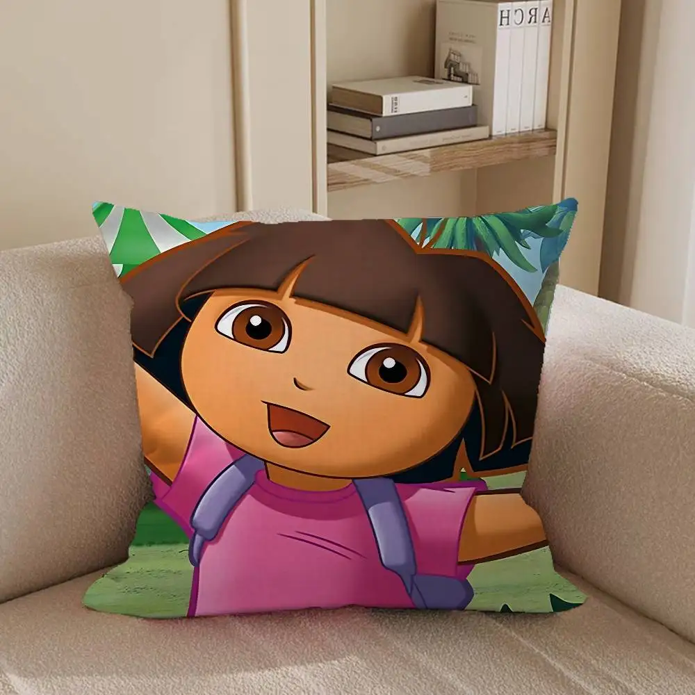 غطاء وسادة كلاسيكي من الرسوم المتحركة Dora The Explorer غطاء وسادة قابل للإزالة وقابل للغسل - كتان ناعم لجميع المواسم