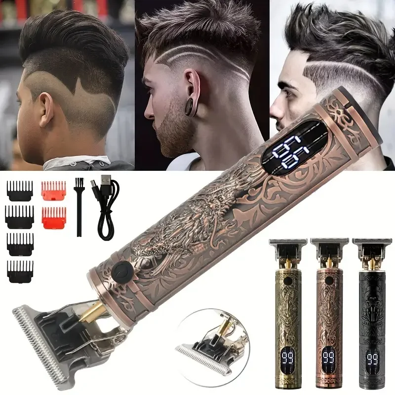 T-Blade Hair Clipper for Barbers - USB Rechargeable, Cordless Design, Precision Beard and Hair Trimming, Professional Engraving