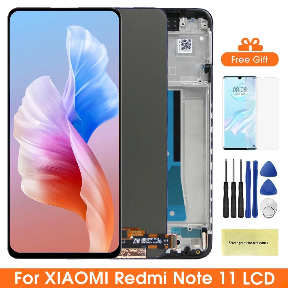 6.43'' Screen for Xiaomi Redmi Note 11 2201117TG Lcd Display Digital Touch Screen with Frame for Redmi Note 11 Replacement