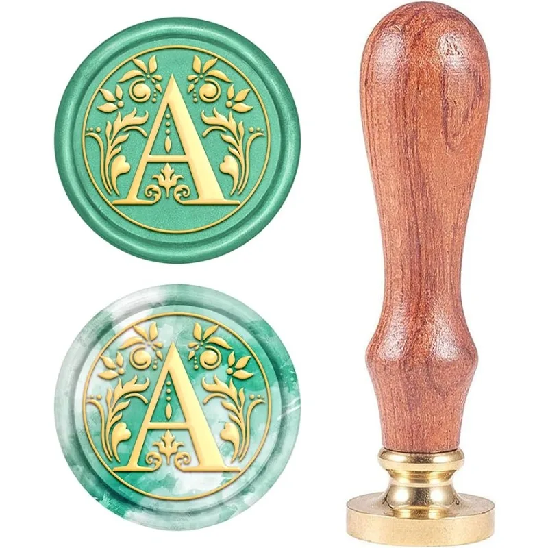 1pc Letter A Wax Seal Stamp Vintage Alphabet Initial Sealing Retro 25mm Removable Brass Head with Wooden Handle