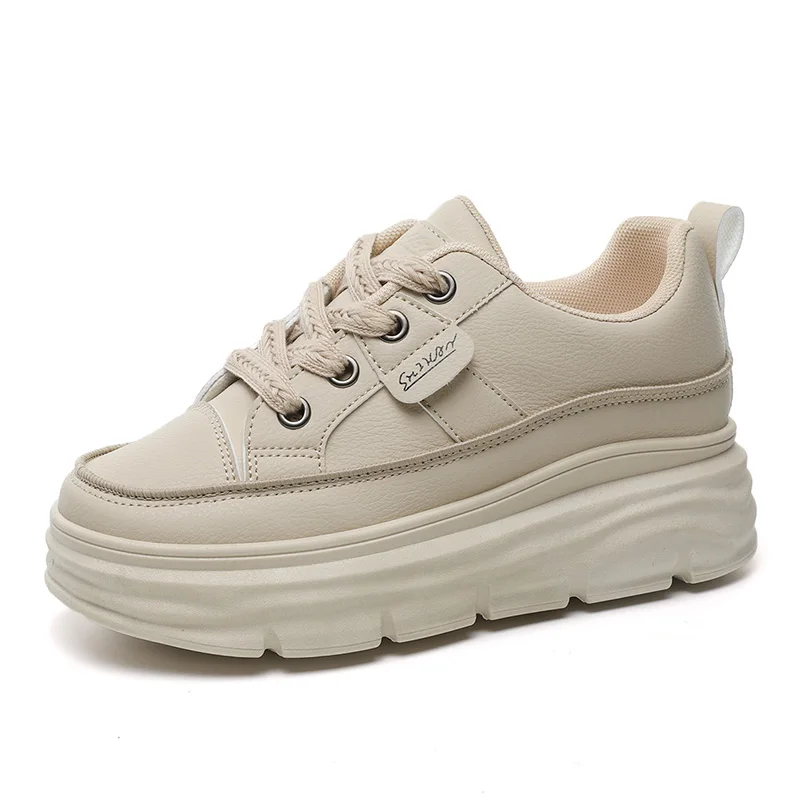 Moipheng White Platform Women's Sneakers Lace-Up Thick Bottom Vulcanize Shoes Woman Pu Leather Breathable Sports Shoes Ladies_voghion.com