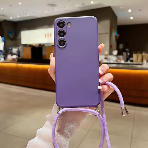 Crossbody Lanyard Soft Case For Samsung Galaxy S23 FE S25 Edge S22 S24 Ultra A54 A55 A56 A15 A16 5G Liquid Silicone Phone Cover