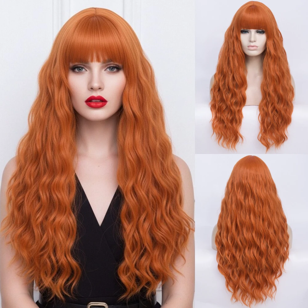 

MSIWIGS Women Long Orange Wavy Synthetic Cosplay Lolita Wigs with Bangs for Party