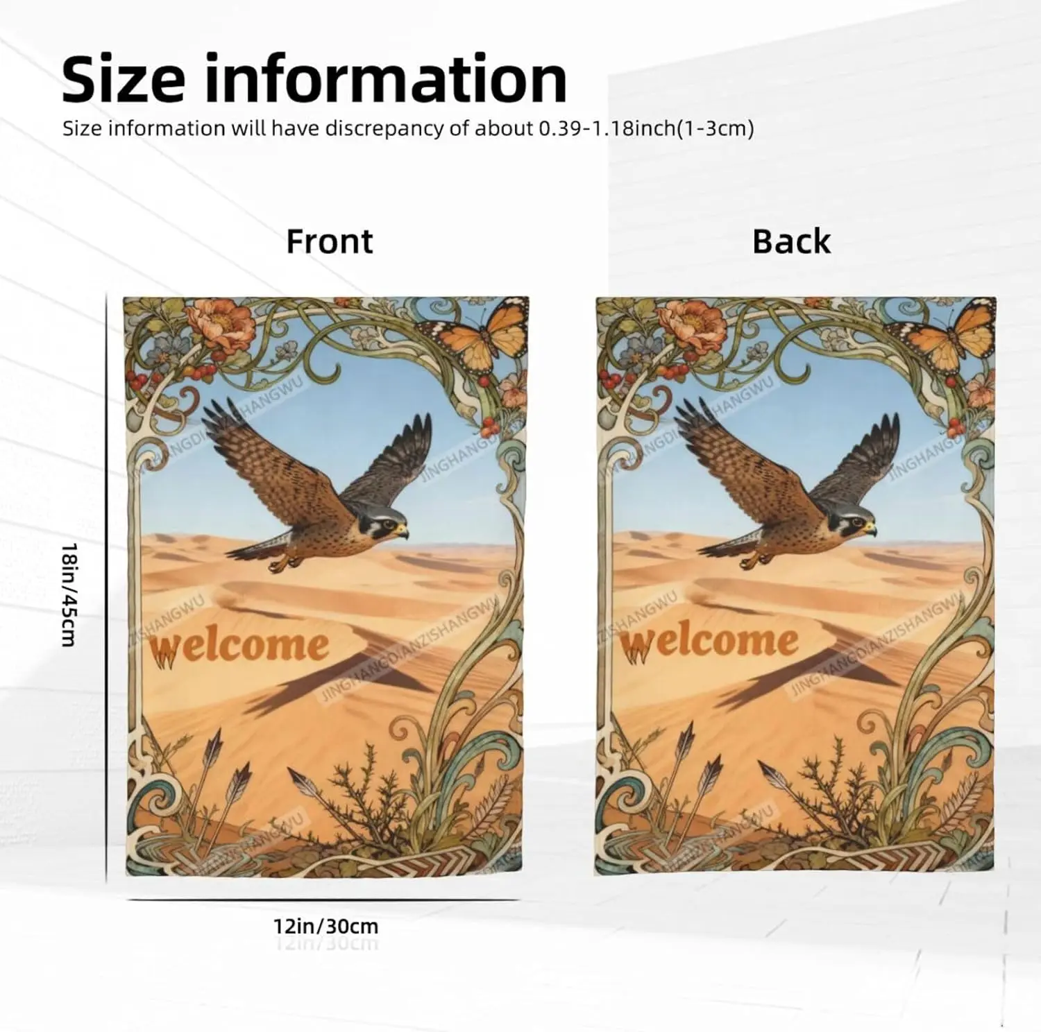 Spring Summer Garden Flag Floral Peregrine Falcon Desert Dune Spiny Plant Feather Welcome Double Sided 12X18 Inches Small We PPM