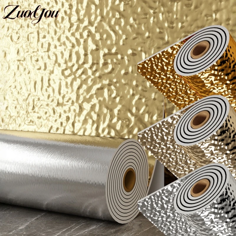 

Metallic Texture Self Adhesive Wallpapers Home Decor Thick Foam Golden Water Ripples Peel & Stick Wall Panels for Interior Decor