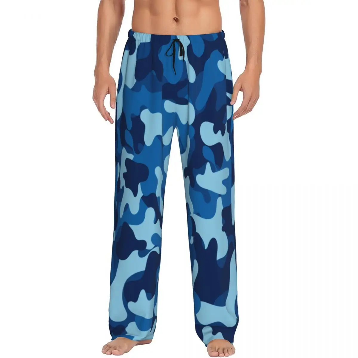 

Мужские синие камуфляжные пижамные штаны с индивидуальным принтом, одежда для сна, штаны для сна с карманами