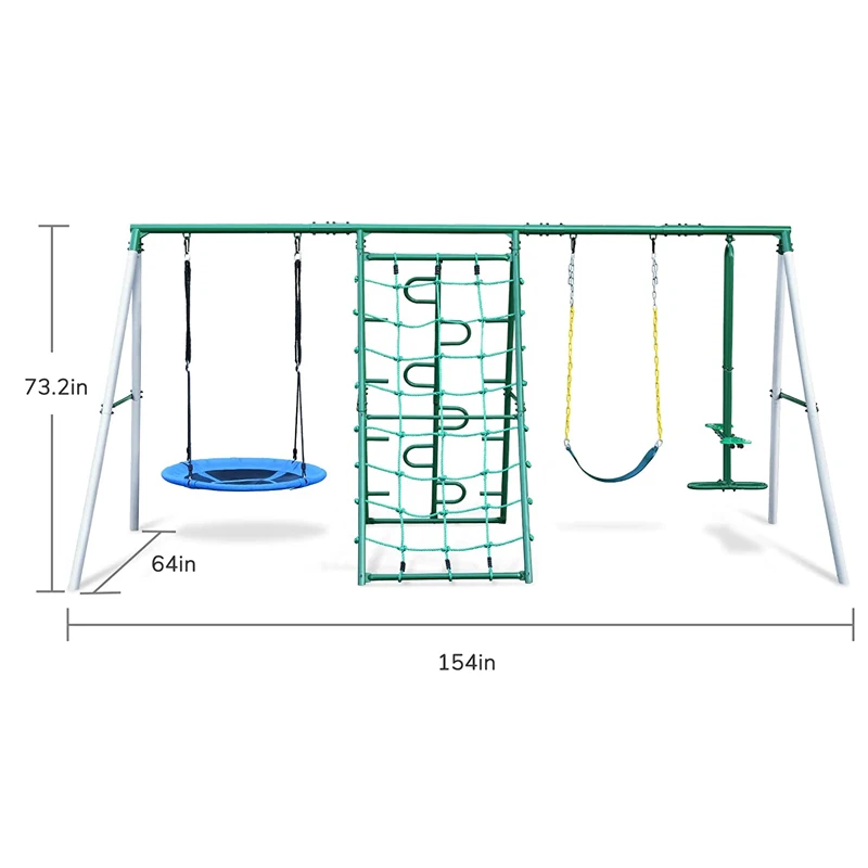 Columpio de Jardín para Exteriores con Red de Escalada, Columpio Tipo Plato para 5 Niños con Asiento y Cinturón de Seguridad*