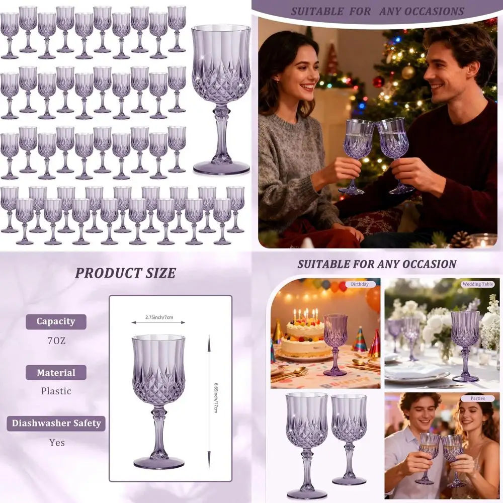 

Многоразовые пластиковые бокалы для вина объемом 7 унций, винтажные фужеры, небьющаяся посуда для напитков для вечеринок и особых мероприятий