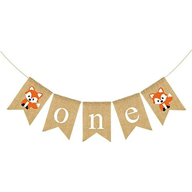 Forest Woodland Animal Creatures Fox wild one Banner Baby Boy Girl first 1st Birthday party High Chair Decoration Photo props