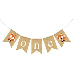 Forest Woodland Animal Creatures Fox wild one Banner Baby Boy Girl first 1st Birthday party High Chair Decoration Photo props