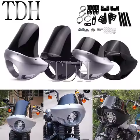 Motorcycle Headlight Mask Fairing Windscreen Front Cowl For Harley Sportster 883 1200 XL Dyna FXD Fat Street Bob With Mount Kit