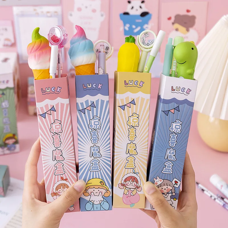 

Creative surprise cartoon stationery blind box decompression pen press neutral pen set student children reward gift wholesale