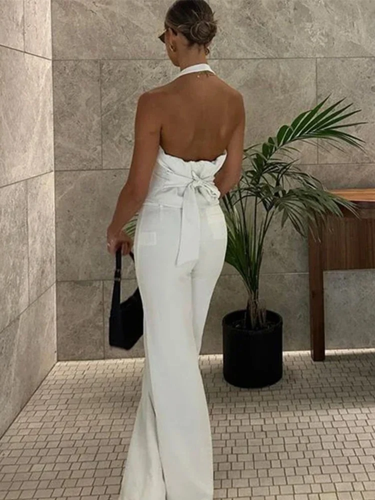 Solid Halter Sleeveless Women Tank Sets Slim Straight Lady Long Pants 2 Pieces Set 2024 Sexy Summer Elegant Female Vest Suit